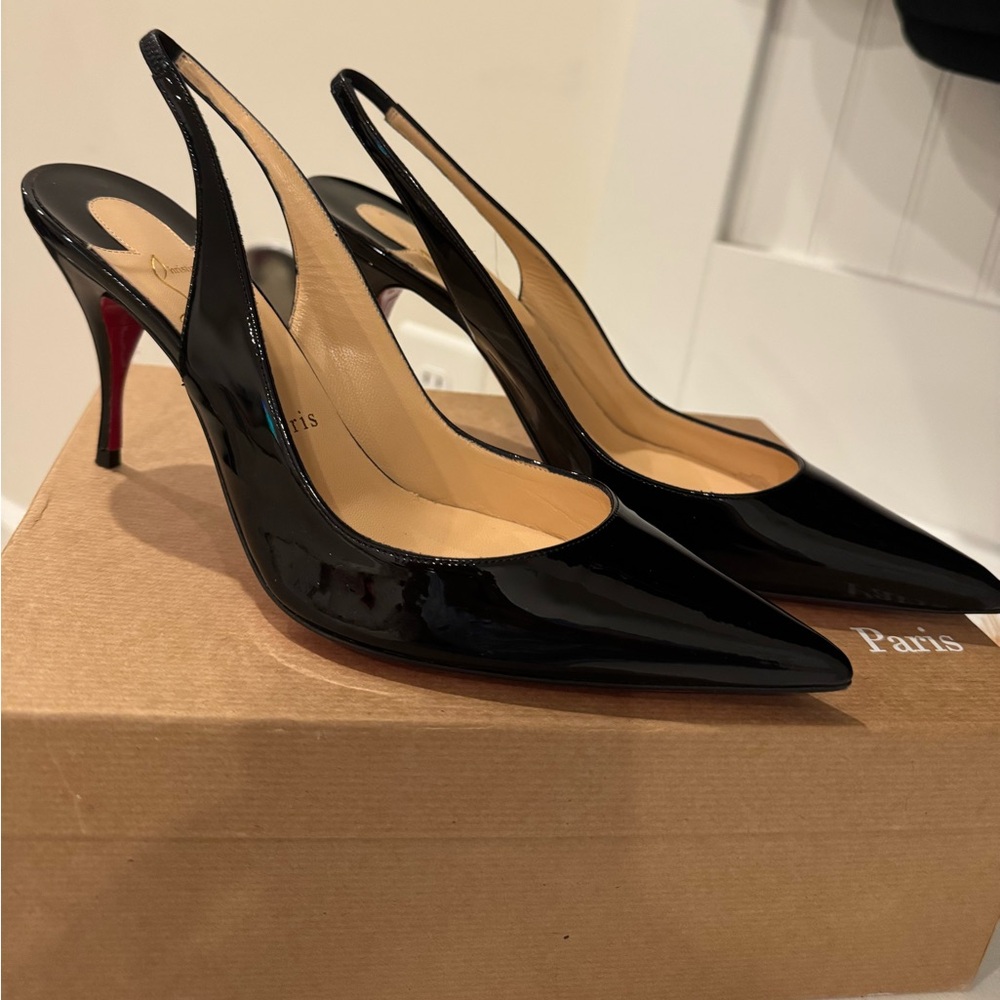 Christian louboutin black patent sling back pump